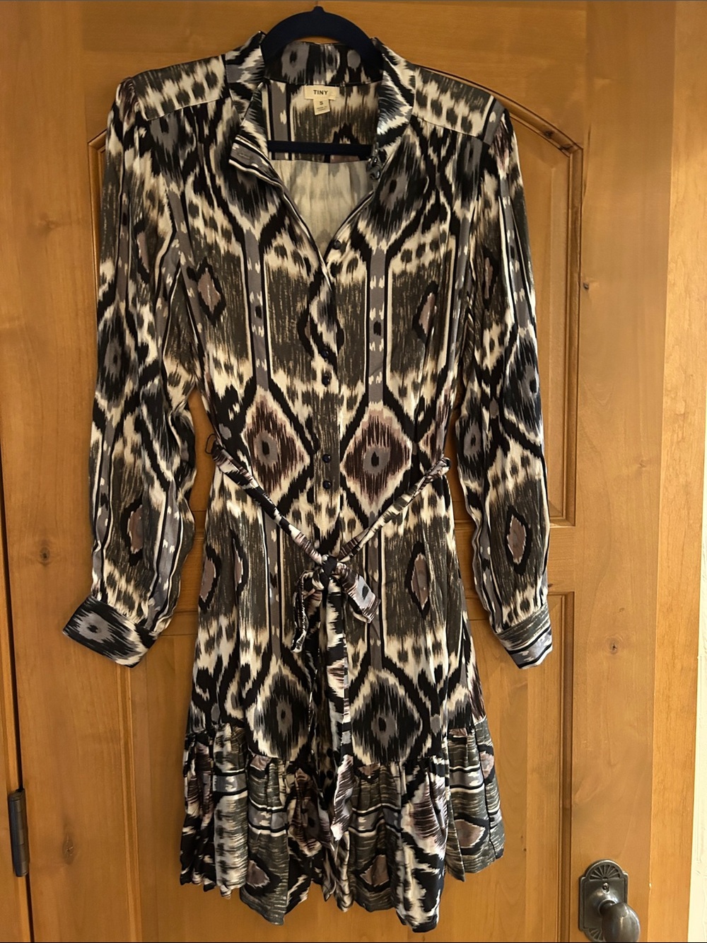 Anthropologie Tiny Carita  Print Dress in Black & Cream Tie Front